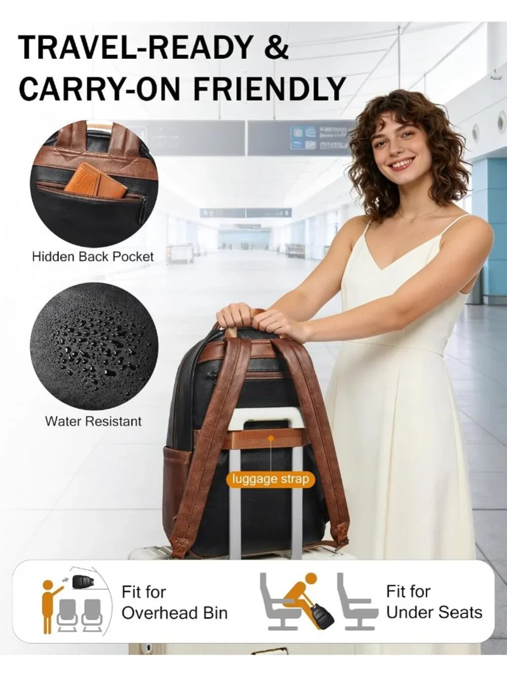 Stylish Vegan Leather Laptop Backpack for Work, Travel & Gym - Multi-Pocket